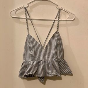 Blue striped crop tank top